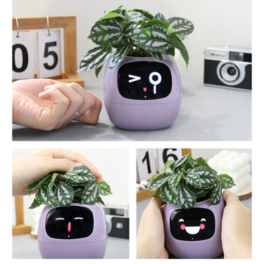 IvyBot AI Smart Planter – Cute Interactive Flower Pot with Digital Face